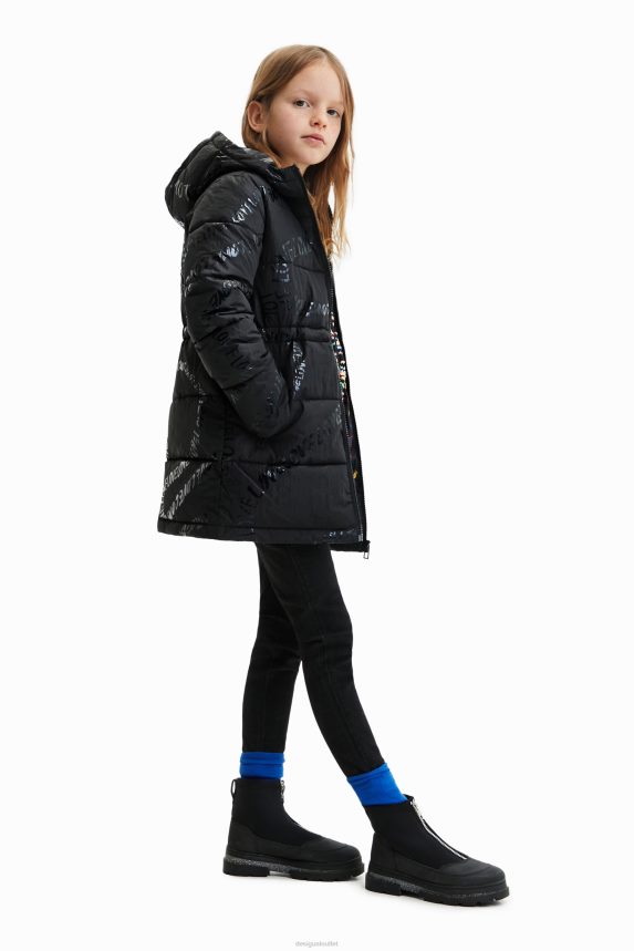 Girl DesigualLong padded coat with text Clothing 68X2401764
