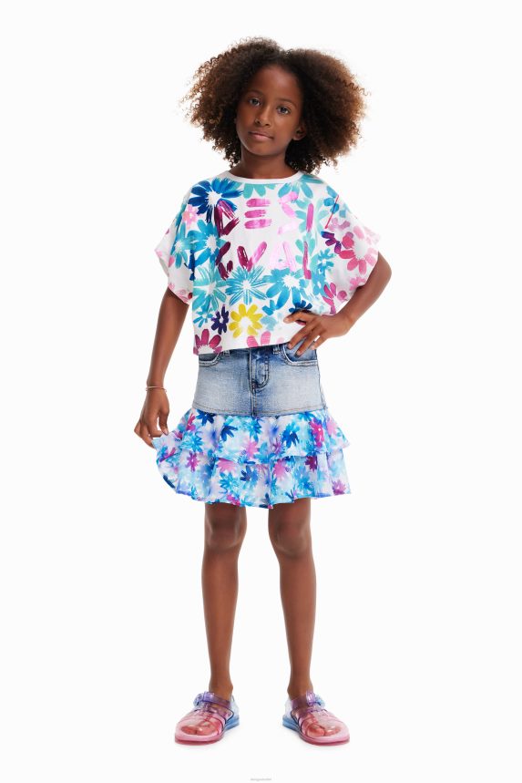 Girl DesigualFloral ruffle denim mini skirt Clothing 68X2401788