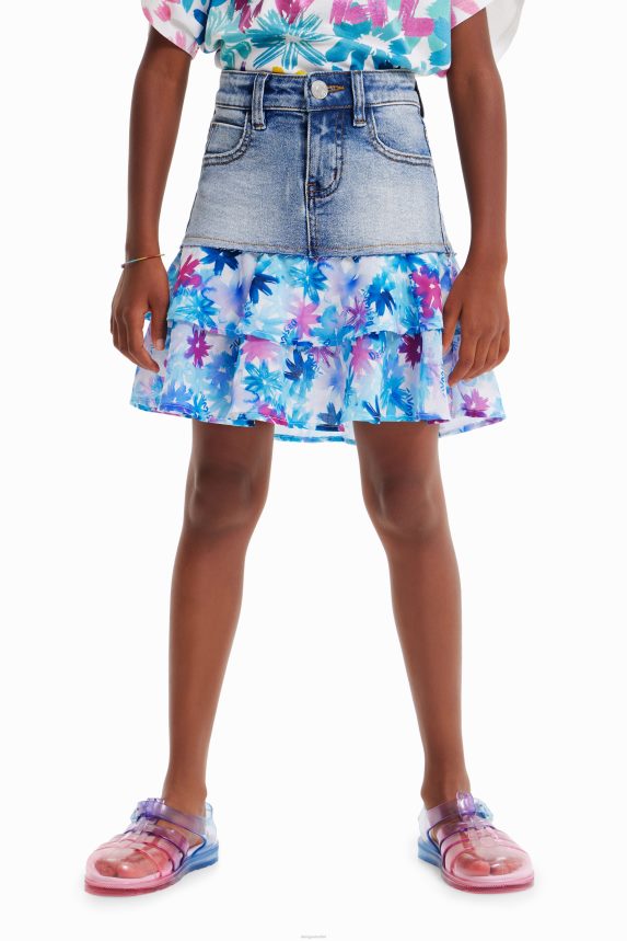 Girl DesigualFloral ruffle denim mini skirt Clothing 68X2401788