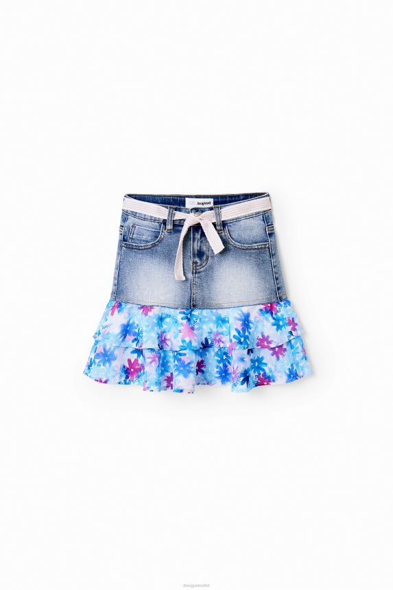 Girl DesigualFloral ruffle denim mini skirt Clothing 68X2401788