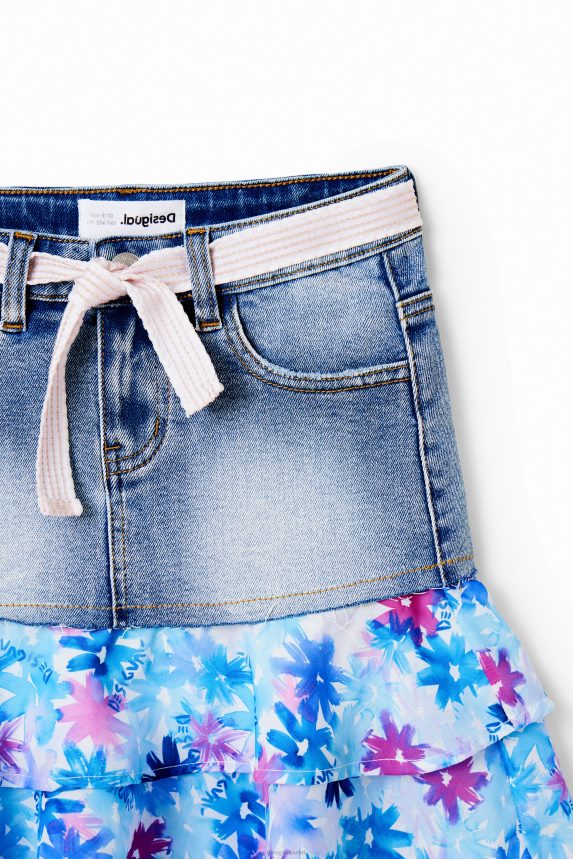 Girl DesigualFloral ruffle denim mini skirt Clothing 68X2401788