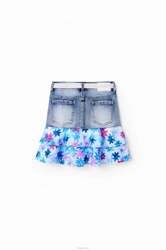 Girl DesigualFloral ruffle denim mini skirt Clothing 68X2401788