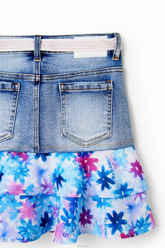 Girl DesigualFloral ruffle denim mini skirt Clothing 68X2401788