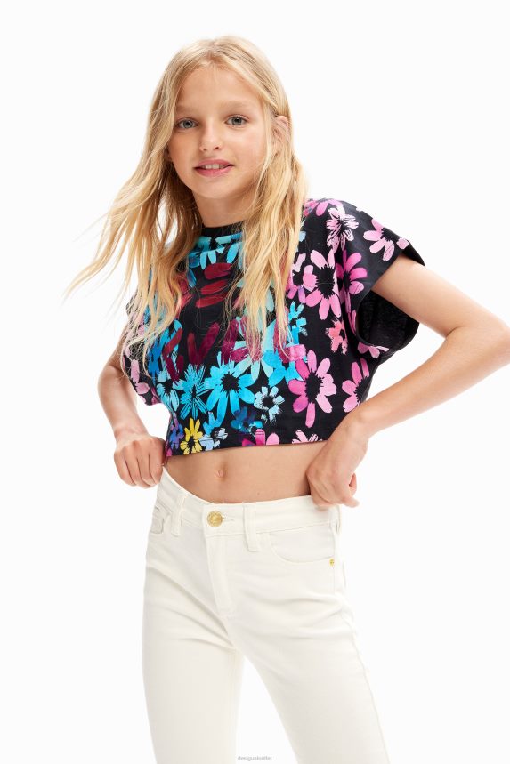Girl DesigualCropped floral T-shirt Clothing 68X2401879