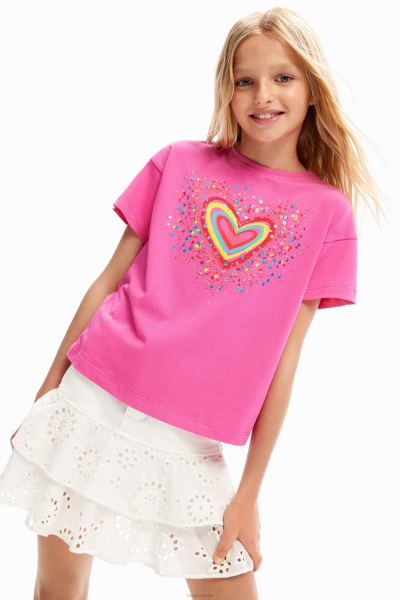 Girl DesigualSequinned heart t-shirt Clothing 68X2401832