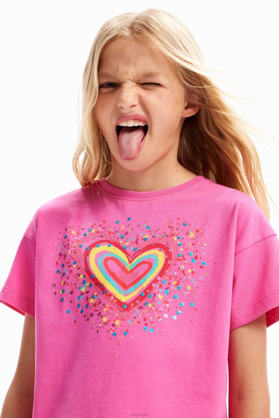 Girl DesigualSequinned heart t-shirt Clothing 68X2401832