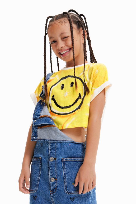 Girl DesigualSmiley lemon cropped T-shirt Clothing 68X2401805
