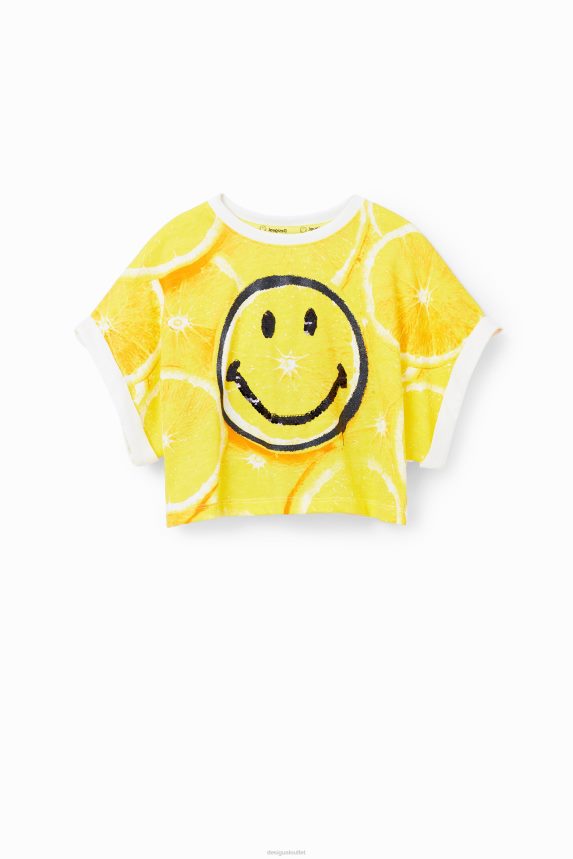 Girl DesigualSmiley lemon cropped T-shirt Clothing 68X2401805