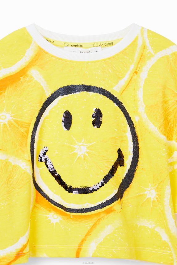 Girl DesigualSmiley lemon cropped T-shirt Clothing 68X2401805