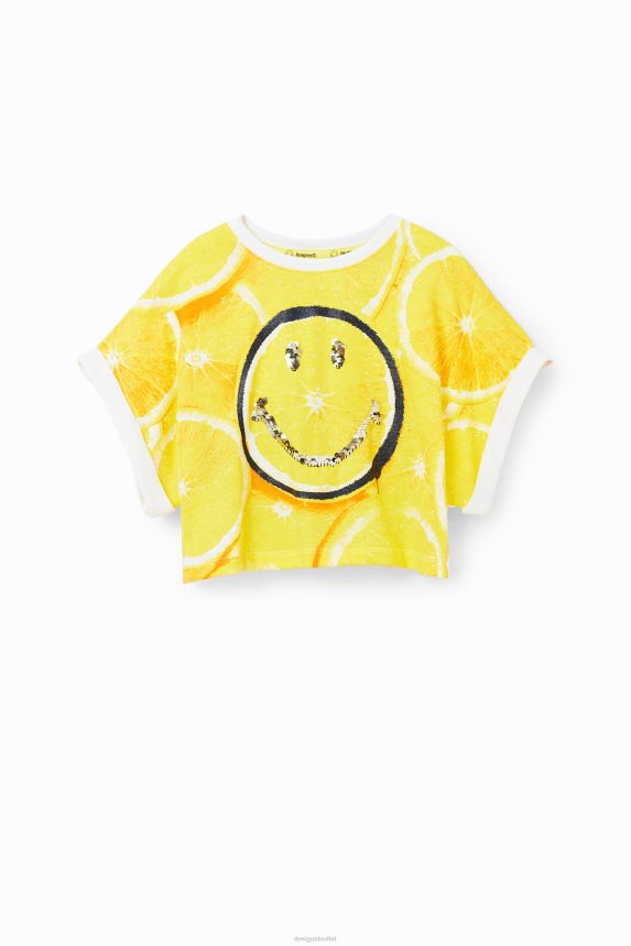 Girl DesigualSmiley lemon cropped T-shirt Clothing 68X2401805