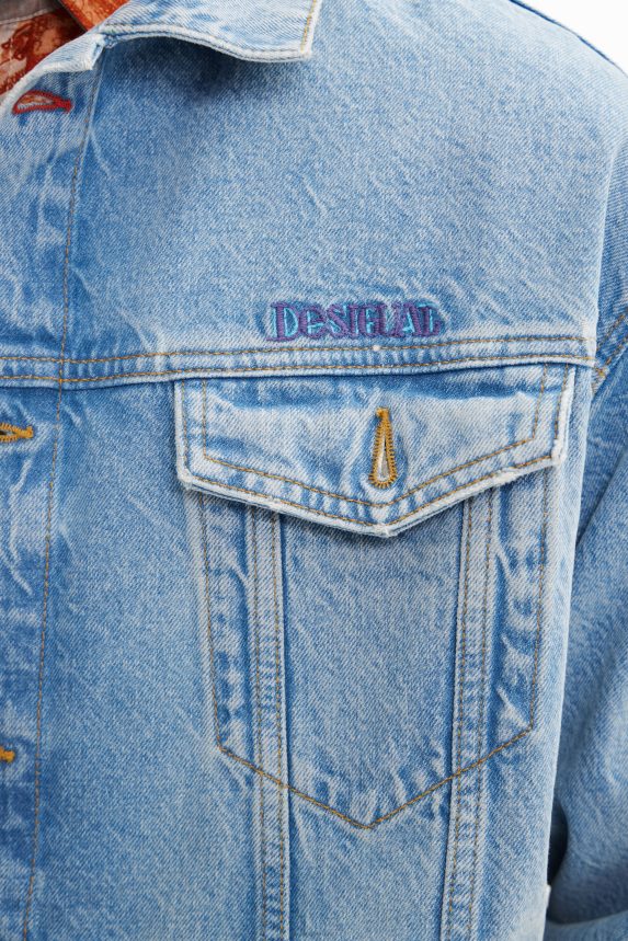 Men DesigualEmbroidered denim trucker jacket Clothing 68X2401636