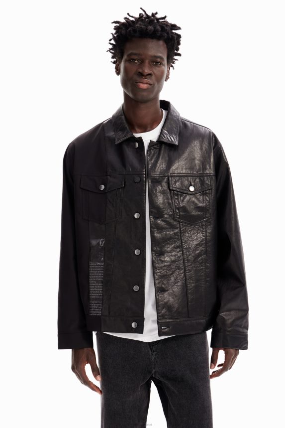 Men DesigualLeather trucker jacket Clothing 68X2401587