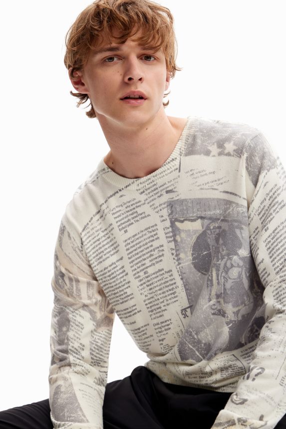Men DesigualFine newspaper pullover Clothing 68X2401662