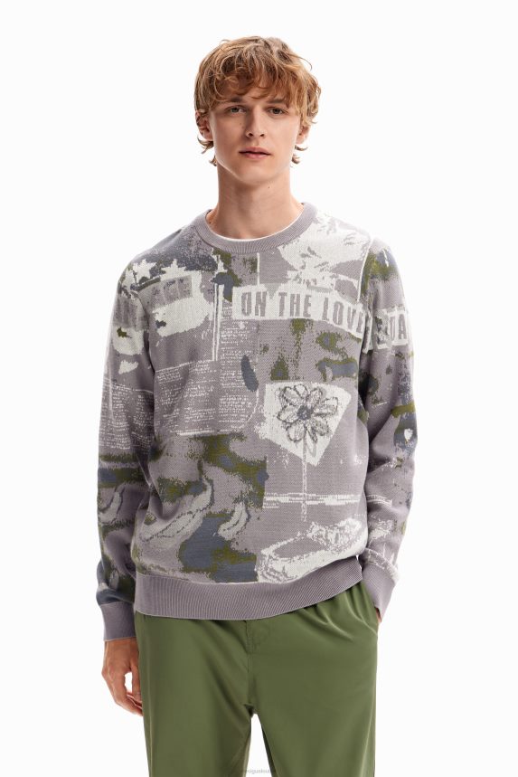Men DesigualJacquard newspaper pullover Clothing 68X2401538