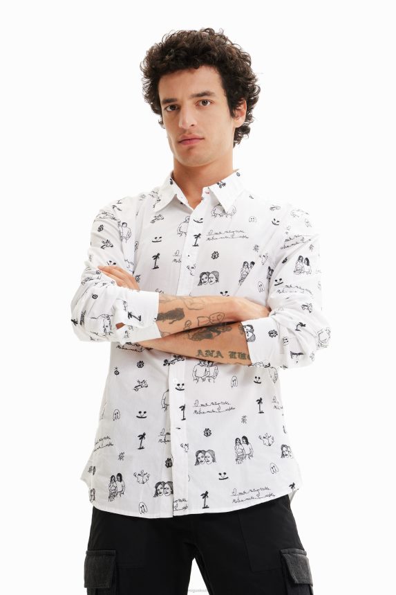 Men DesigualEmbroidered voile shirt Clothing 68X2401657