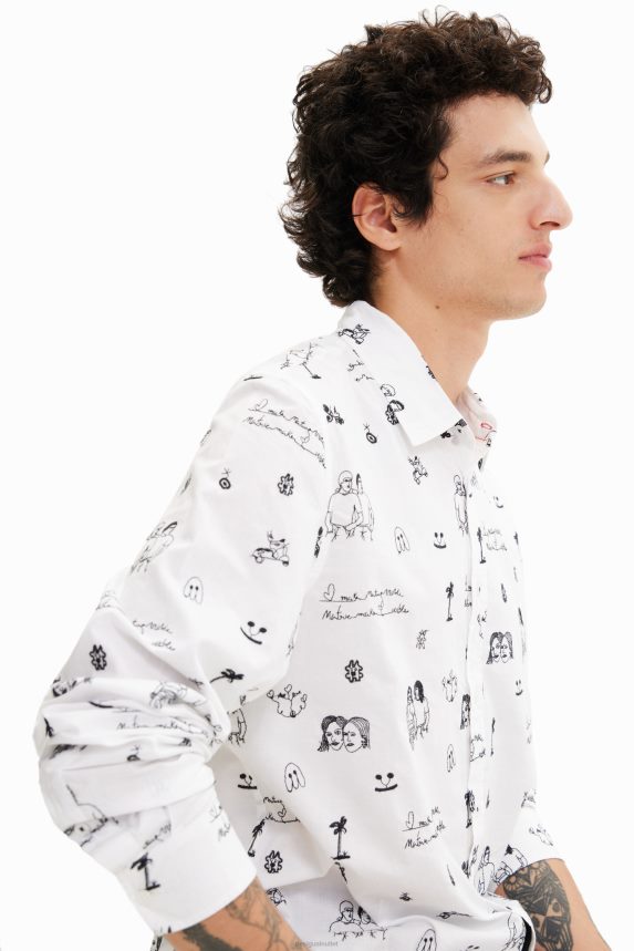 Men DesigualEmbroidered voile shirt Clothing 68X2401657