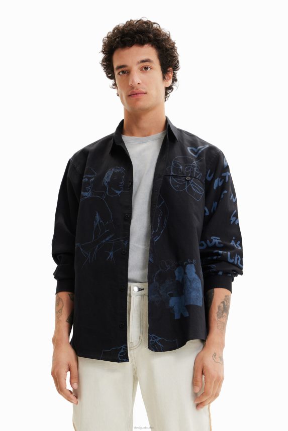 Men DesigualLinen illustration shirt Clothing 68X2401579
