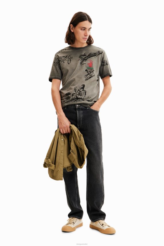 Men DesigualWashed-fabric illustration T-shirt Clothing 68X2401571
