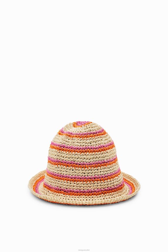 Women DesigualStriped raffia bucket hat Accessory 68X240569