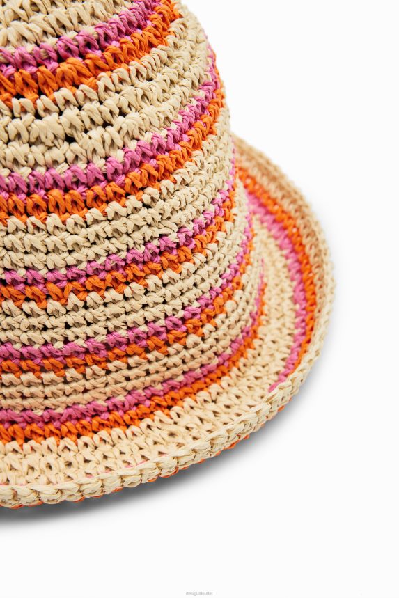 Women DesigualStriped raffia bucket hat Accessory 68X240569