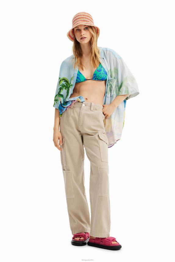 Women DesigualStriped raffia bucket hat Accessory 68X240569