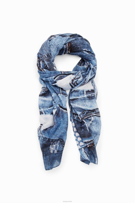 Women DesigualDenim patchwork rectangular foulard Accessory 68X240230