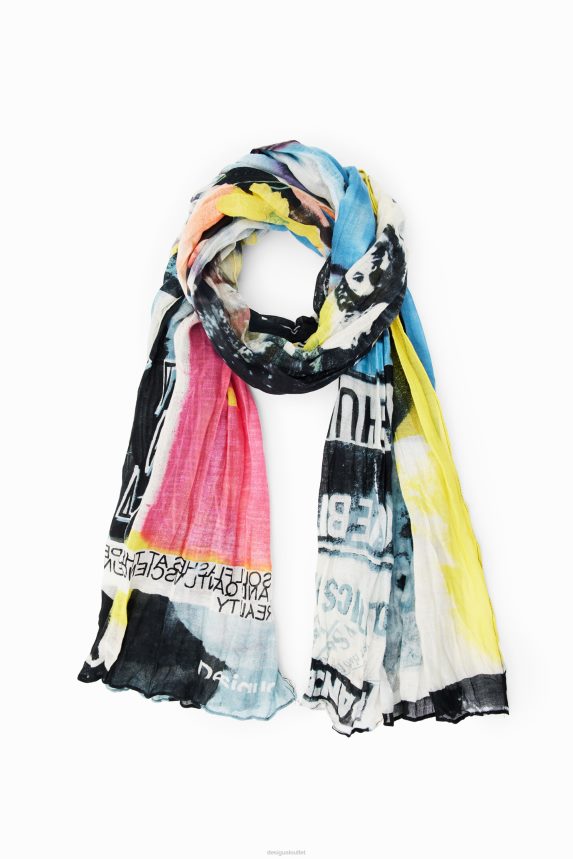Women DesigualRectangular crinkled newspaper foulard Accessory 68X240338