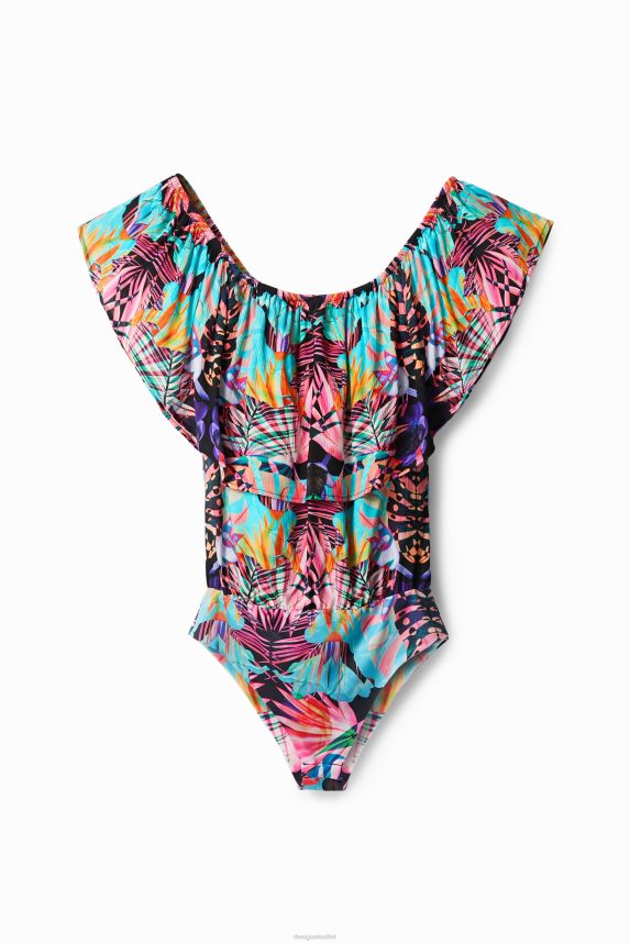 Women DesigualBoat neck geometric bodysuit Clothing 68X240521