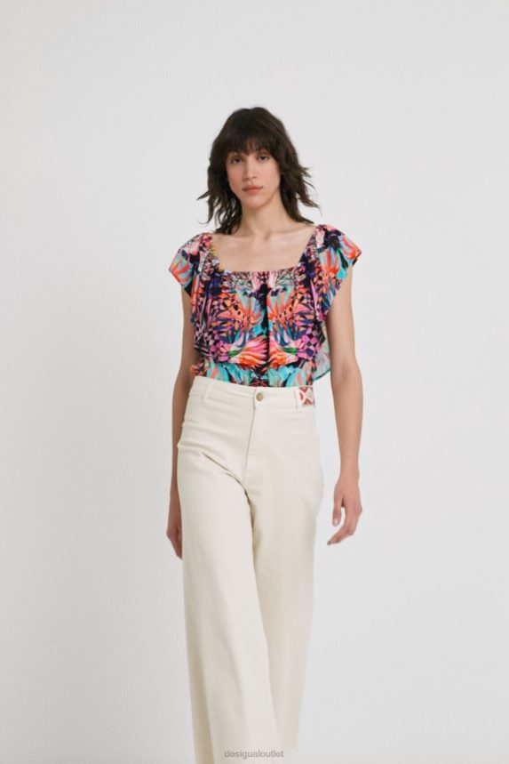 Women DesigualBoat neck geometric bodysuit Clothing 68X240521