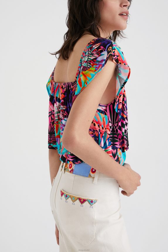 Women DesigualBoat neck geometric bodysuit Clothing 68X240521