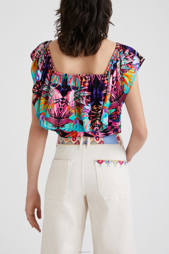 Women DesigualBoat neck geometric bodysuit Clothing 68X240521