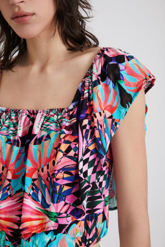 Women DesigualBoat neck geometric bodysuit Clothing 68X240521