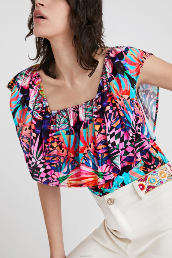 Women DesigualBoat neck geometric bodysuit Clothing 68X240521