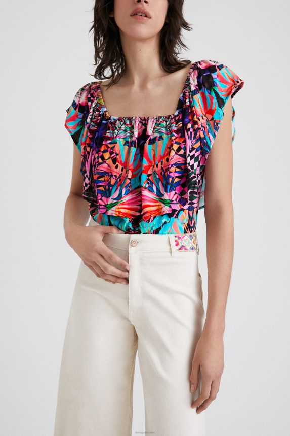 Women DesigualBoat neck geometric bodysuit Clothing 68X240521