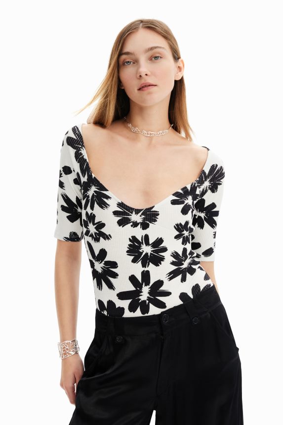 Women DesigualFloral ribbed bodysuit Clothing 68X240531