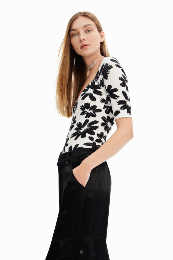 Women DesigualFloral ribbed bodysuit Clothing 68X240531