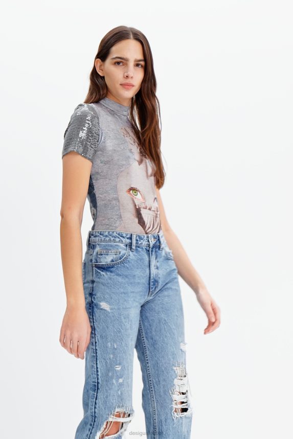 Women DesigualMetallic knit bodysuit Clothing 68X240866