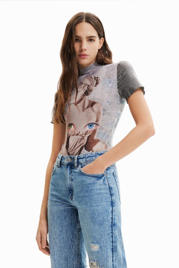 Women DesigualMetallic knit bodysuit Clothing 68X240866