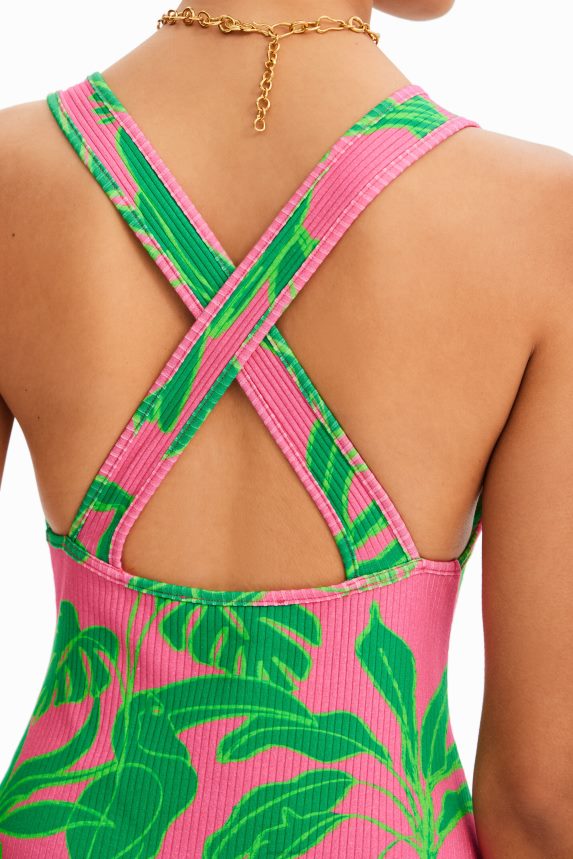 Women DesigualRibbed tropical bodysuit with straps Clothing 68X240799