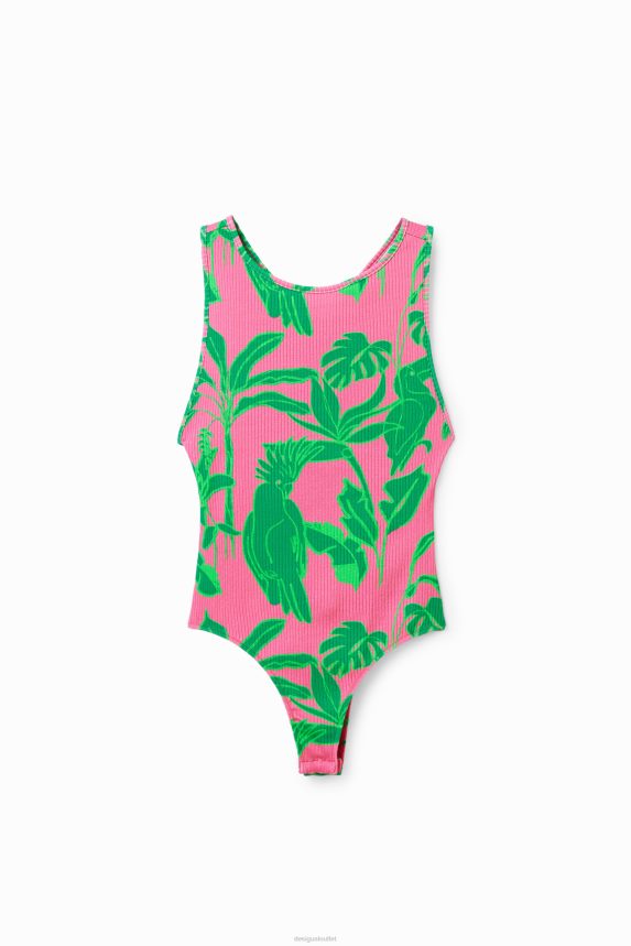 Women DesigualRibbed tropical bodysuit with straps Clothing 68X240799