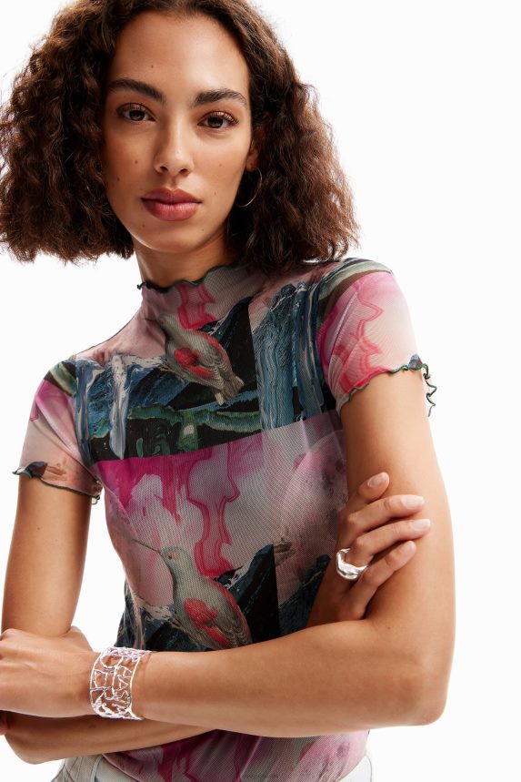 Women DesigualShort-sleeve fantasy tulle bodysuit Clothing 68X240352