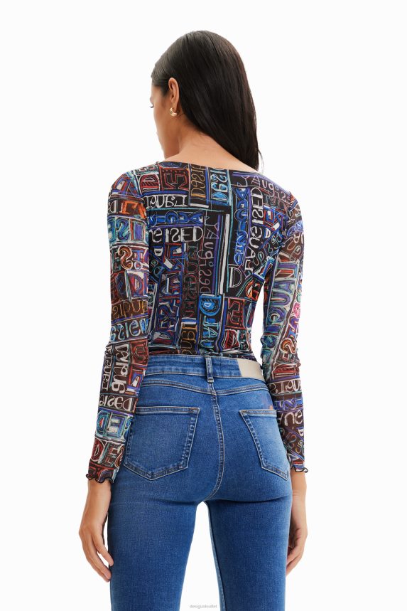 Women DesigualTulle arty logo bodysuit Clothing 68X240335