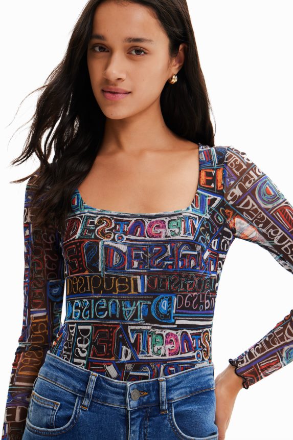 Women DesigualTulle arty logo bodysuit Clothing 68X240335