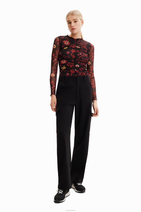 Women DesigualTulle ruched floral bodysuit Clothing 68X240495