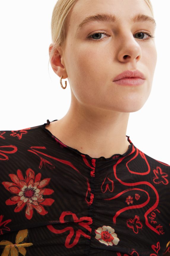 Women DesigualTulle ruched floral bodysuit Clothing 68X240495