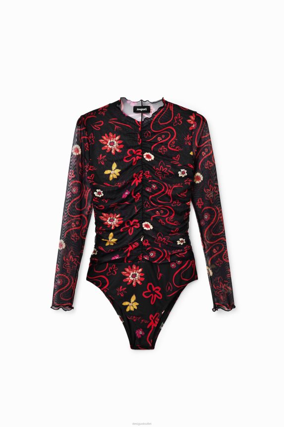 Women DesigualTulle ruched floral bodysuit Clothing 68X240495