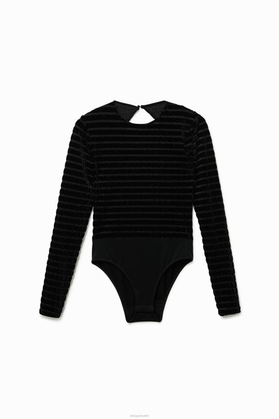 Women DesigualVelvety striped slim bodysuit Clothing 68X240558