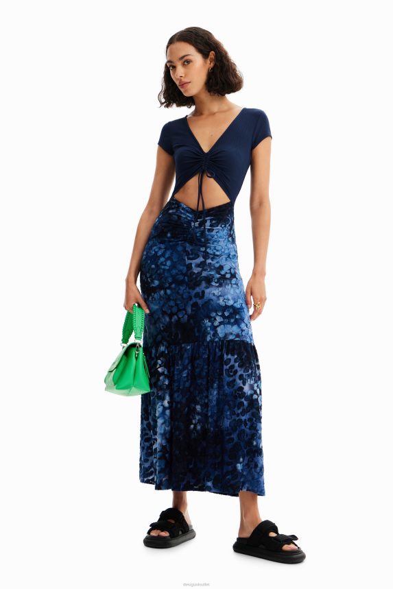 Women DesigualCombination textured animal-print long dress Clothing 68X240591