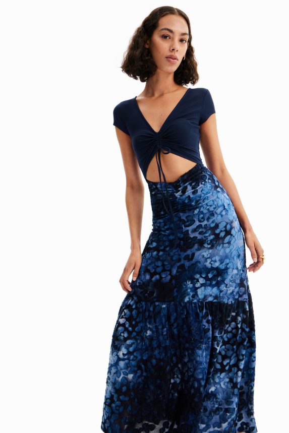 Women DesigualCombination textured animal-print long dress Clothing 68X240591