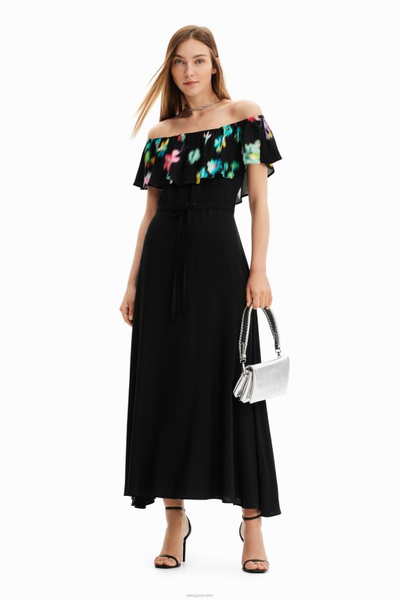 Women DesigualLong blurry ruffle dress Clothing 68X240511